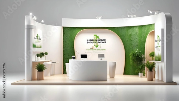 Fototapeta 3d render exhibition booth with nature theme. Exhibition stand mockup template
