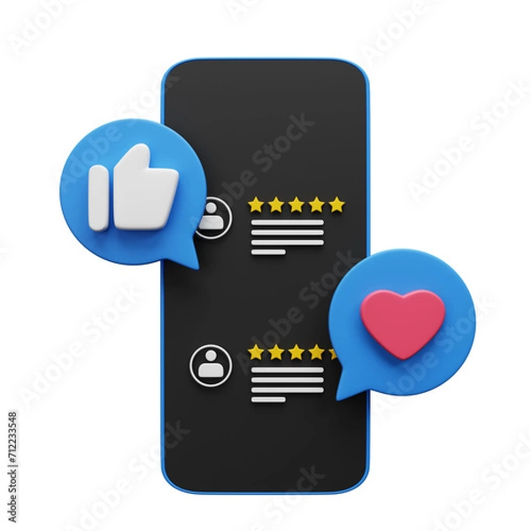 Fototapeta Customer review on smartphone 3d render