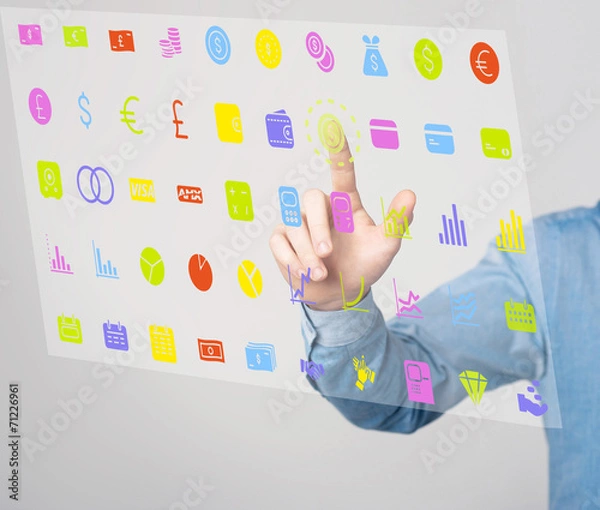 Fototapeta Businessman hand operating virtual screen