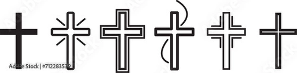 Fototapeta Set of Christian Cross isolated on white. Abstract vector bible cross icons isolated. Vector clip art illustration. Collection black Christian Crosses