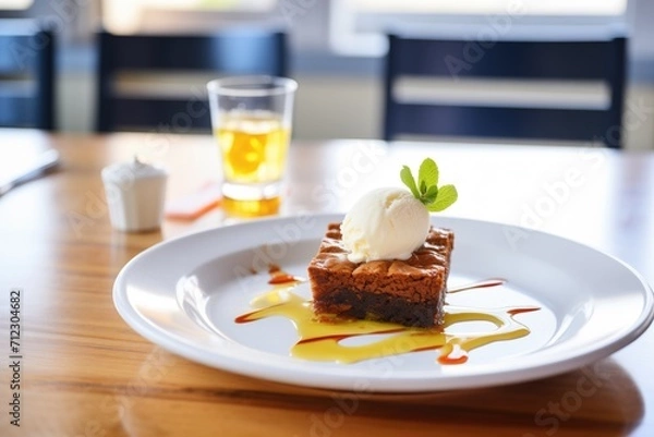 Fototapeta brownie with a scoop of vanilla ice cream