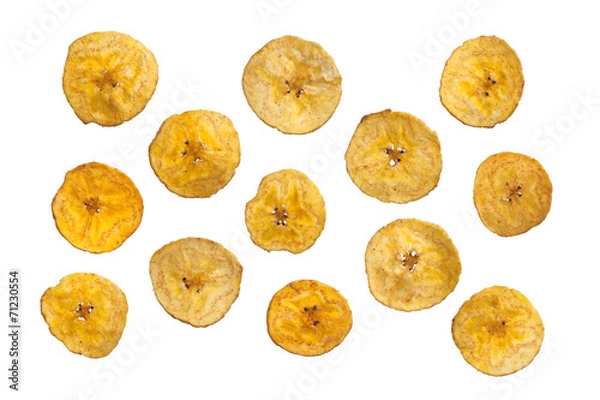 Fototapeta Platano plantain chips on white background