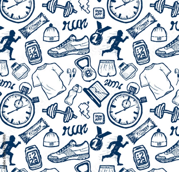 Obraz Run icons pattern set in doodle style, hand drawing