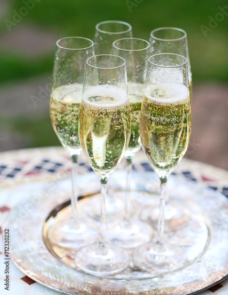 Fototapeta Champagne glasses on silver tray