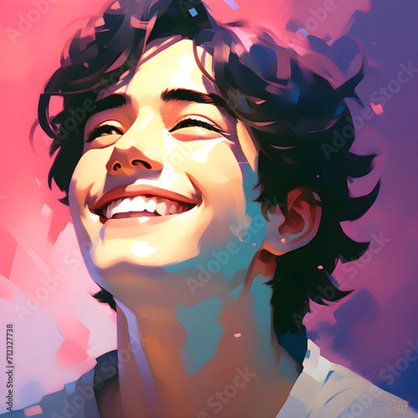 Obraz 웃고 있는 남자, 미소 짓는 남성, 해맑은 남자 그림, 유화