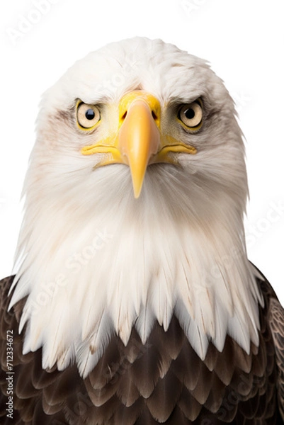 Fototapeta Bald eagle portrait studio shot, isolated white background PNG