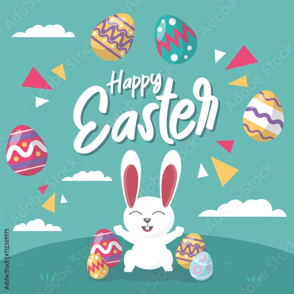 Obraz Easter egg hunt. Easter bunny card. Greeting card design. Easter rabbit. Easter Bunny.