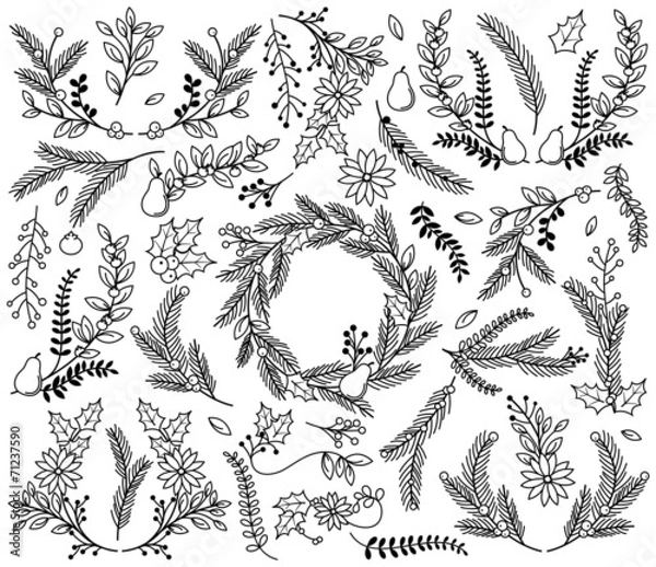 Obraz Vector Collection of Vintage Style Hand Drawn Christmas Holiday 