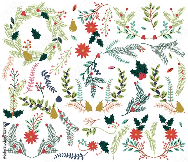 Obraz Vector Collection of Vintage Style Hand Drawn Christmas Holiday 