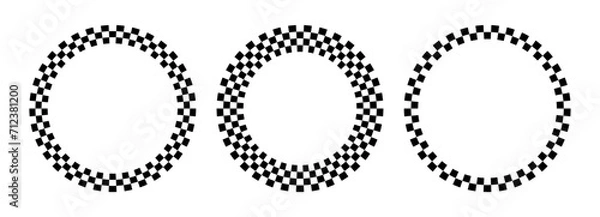 Obraz Circle checker frames. Round chess borders. Design for text for start, finish or winner. Pack of isolated elements on a white background.