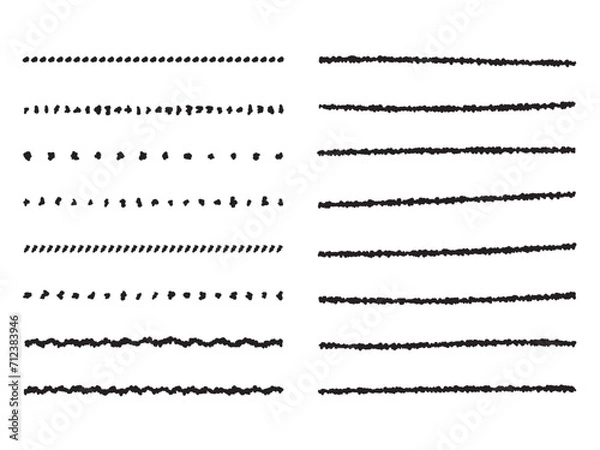 Fototapeta 手書きのクレヨン風の飾り罫のあしらいセット　　かわいいおしゃれな罫線　白黒