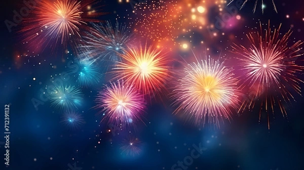 Fototapeta Happy New Year, burning fireworks with bokeh light background