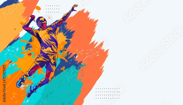 Fototapeta vector illustration of a volleyball athlete with a jumping smash action. colored silhouette style design, grunge. volleyball national sports day celebration design concept. national sports day