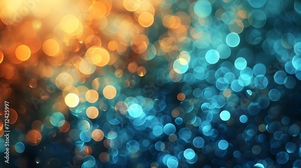 Fototapeta Decoration bokeh glitters background, abstract shiny Backdrop with circles,modern design overlay with sparkling glimmers. Blue and golden backdrop glittering sparks with blur effect