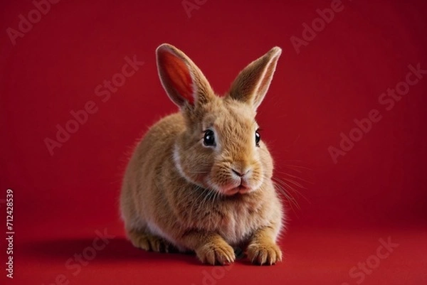 Obraz rabbit on red backdrop, copy space