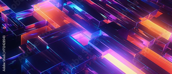 Fototapeta Abstract neon cube background, technology concept.