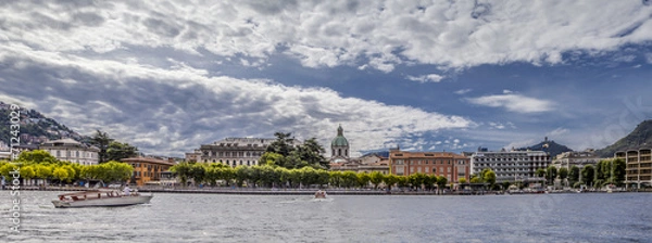 Fototapeta Panorama of the city of Como view from the lake in HDR