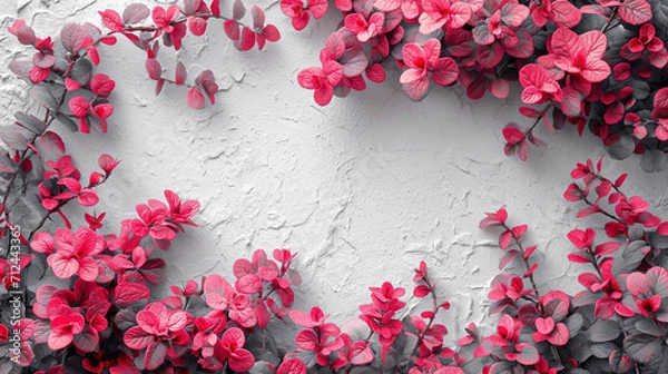 Fototapeta The white background imagea row of pink and gray flowers on a white wall.