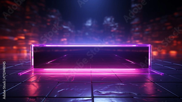 Fototapeta Neon rectangle on a dark purple background