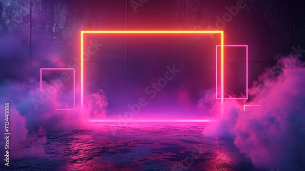 Fototapeta Neon rectangle on a dark purple background