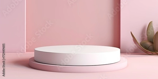 Fototapeta Premium podium displaying a minimal abstract white-pink background, ideal for showcasing cosmetics or gifts.