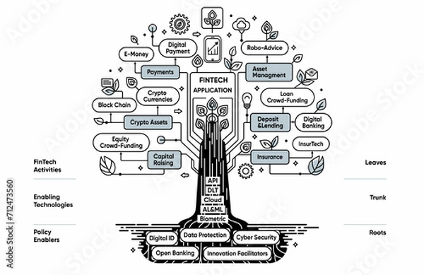 Fototapeta Fintech Apps Tree, financial services and solutions