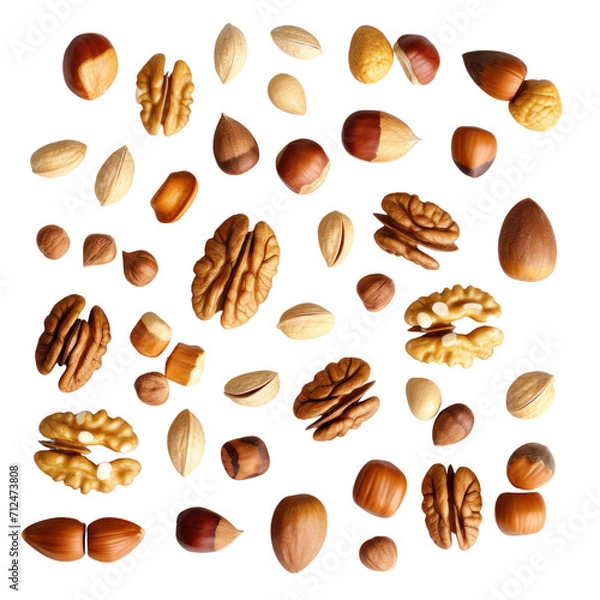 Fototapeta Pile of mixed organic nuts on transparent background
