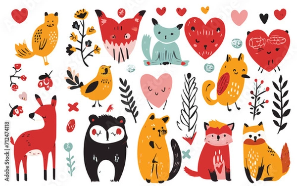 Fototapeta set of cute forest animals vectors