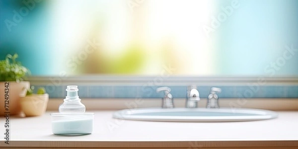 Fototapeta Blur the bathroom background on top of the table.