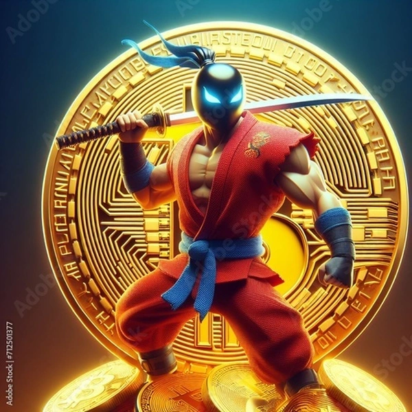 Obraz Bitcoin Warrior, Cryptocurrency, Blockchain, Trading, Investment, Digital Currency, Decentralization, Satoshi Nakamoto, Wallet, Mining, Altcoin, Exchange, Peer-to-Peer, Encryption