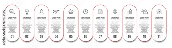Fototapeta Vector Infographic simple design with 11 options or steps. thin line, Can be used for presentation banners, workflow layouts, flow charts, infographics, your business presentations