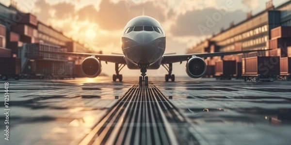 Fototapeta Airplane with carco shipping for transport and delivery in concept transport and shipping airfreight