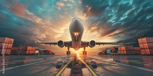 Obraz Airplane with carco shipping for transport and delivery in concept transport and shipping airfreight