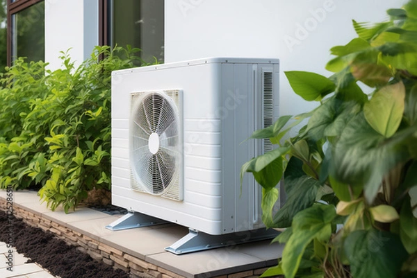Fototapeta A heat pump being installed in a modern home - symbolizing the shift towards energy efficiency and the adoption of green technology for home improvement.