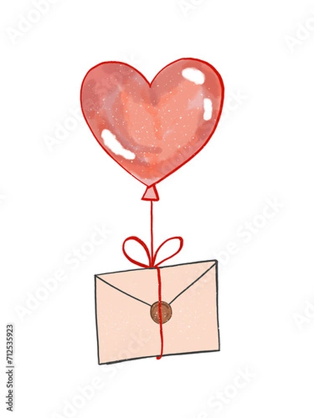 Fototapeta heart shaped balloon with tied envelope