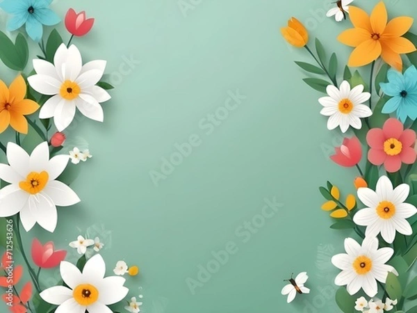 Fototapeta Photo beautiful spring flowers background frame with copy space.