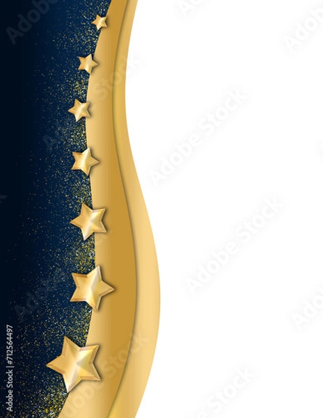 Fototapeta Elegant Formal Blue & Gold Stars Glitter Wave Shape Frame Transparent