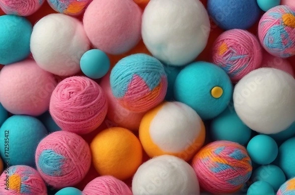 Fototapeta A colorful cotton ball pattern, with each ball featuring a different vibrant hue, creating a cheerful and lively background