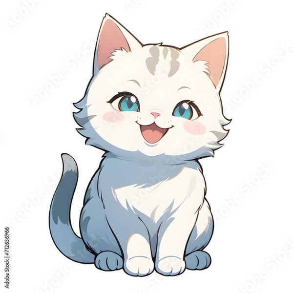 Obraz A Cute Smiling Cat Illustration with Transparent Background