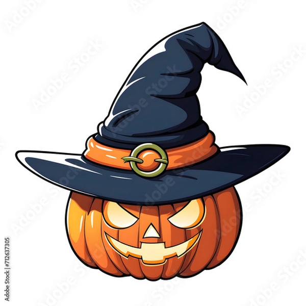 Obraz A Pumpkin and Witch Hat Illustration with Transparent Background