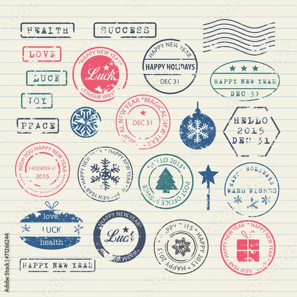 Fototapeta New Year stamps set