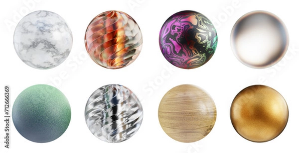Fototapeta Material balls decoration set isolated background 3d rendering 