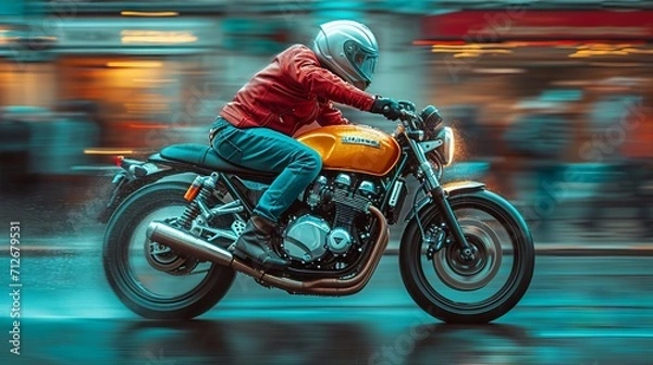 Fototapeta motor bike is racing on a normal street with blurred motion