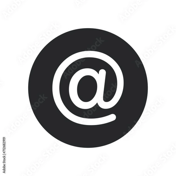 Fototapeta White mail icon on black round background, flat, web, vector