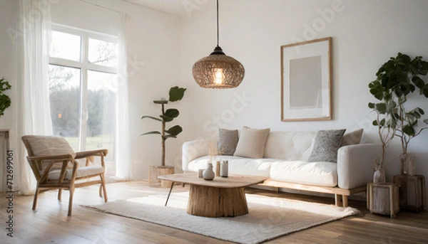 Obraz Minimalist loft interior design of modern bedroom with panoramic windows.