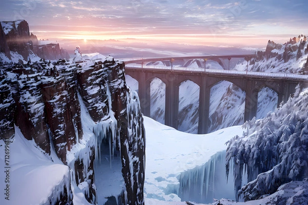 Obraz Snowy mountain road. Generative AI.