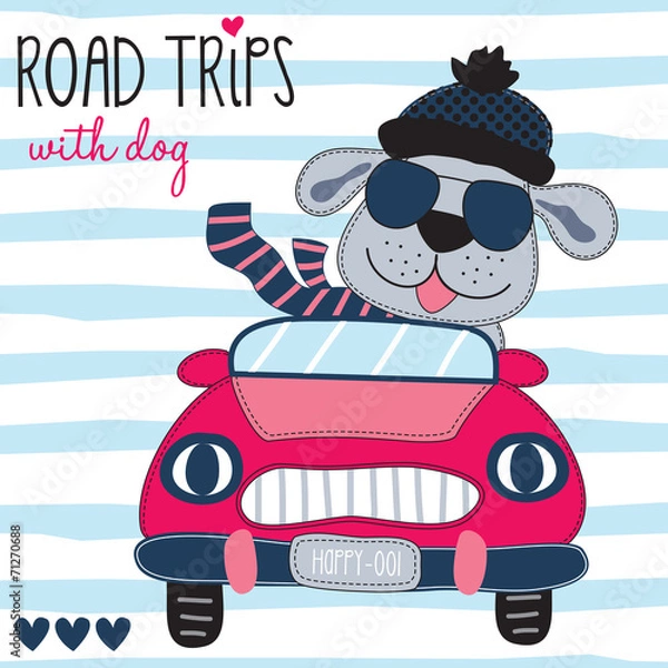 Obraz road trips with dog vector illustration