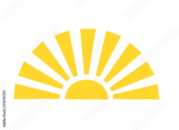 Fototapeta Simple yellow half sun handdrawn vector flat illustration with half-circle shape in middle, cute summer sunset, dawn image for logo, cards, decor, vacation concept, holiday, summertime kids design