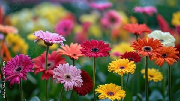 Fototapeta gerbera daisies, forming a stunning and cheerful floral background generative ai