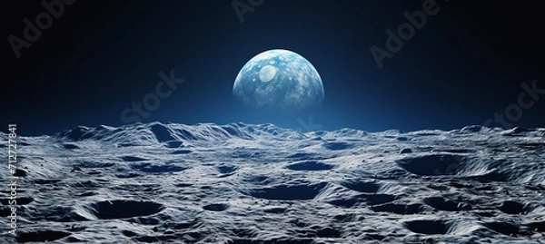 Fototapeta Stunning and mesmerizing panoramic view of the earth from the serene surface of the moon